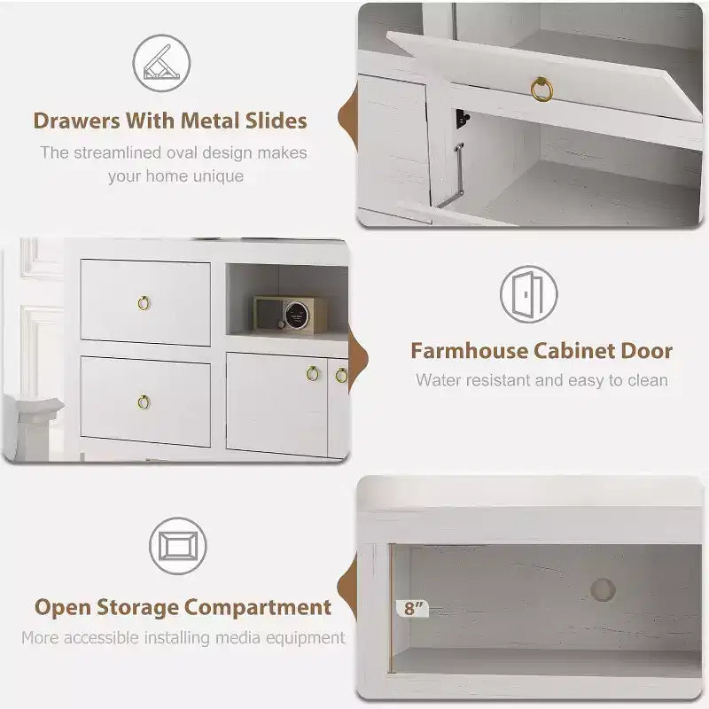 Meuble TV pour téléviseurs de 75/80 pouces, meuble de divertissement avec rangement et étagère, consoles et supports TV