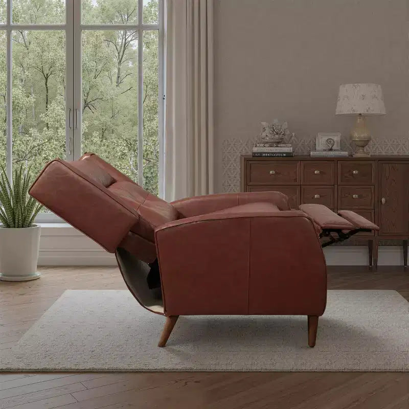 Fauteuil inclinable de style Mid-century, Chaise longue en similicuir avec pieds en bois