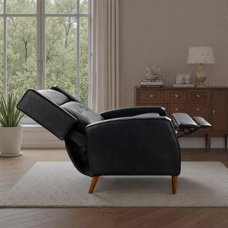 Fauteuil inclinable de style Mid-century, Chaise longue en similicuir avec pieds en bois