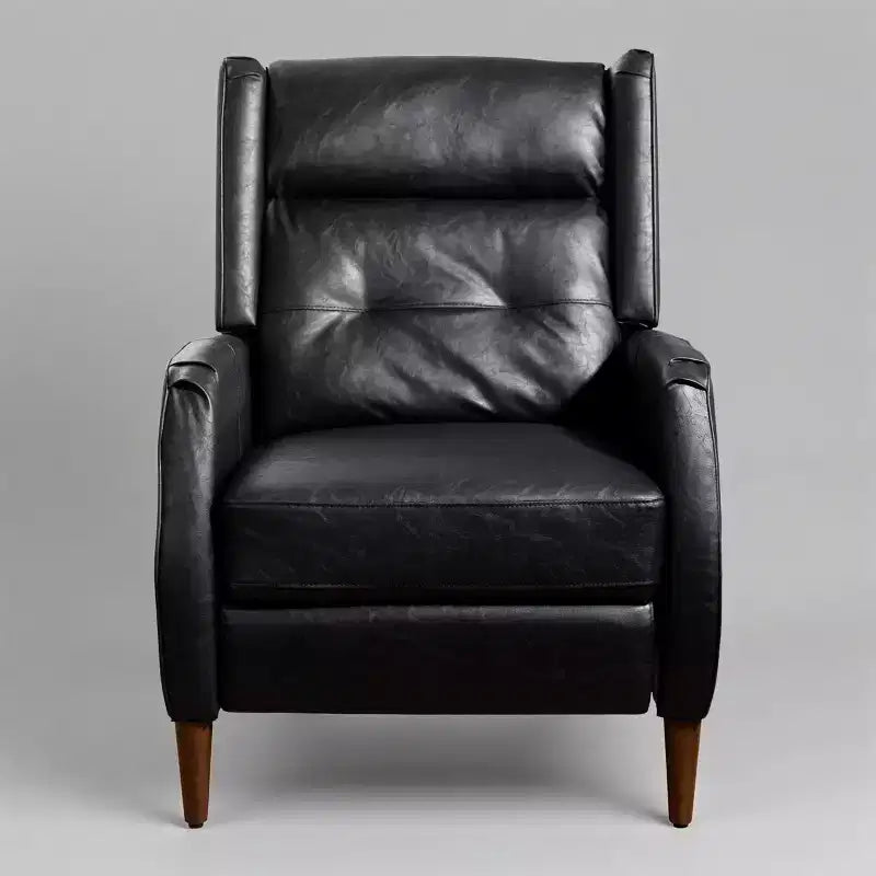 Art Leon Mid-century Recliner, Faux Leather Lounge Chair with Wood Chair Legs