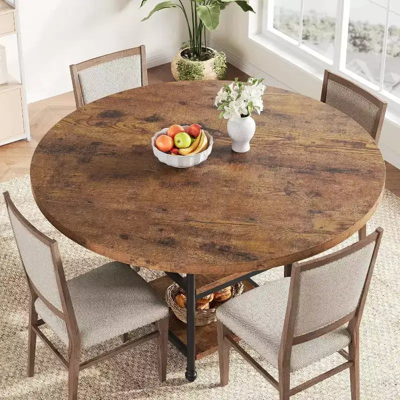 Table à manger ronde de 47 pouces pour 4-6 personnes, table de cuisine ronde en bois