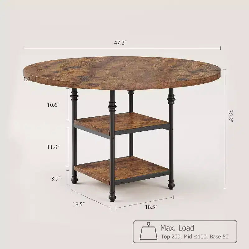 Table à manger ronde de 47 pouces pour 4-6 personnes, table de cuisine ronde en bois