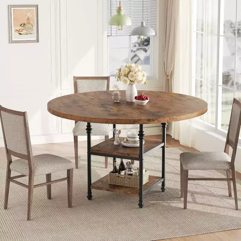 Table à manger ronde de 47 pouces pour 4-6 personnes, table de cuisine ronde en bois