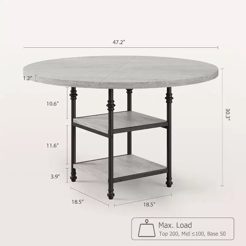 Table à manger ronde de 47 pouces pour 4-6 personnes, table de cuisine ronde en bois