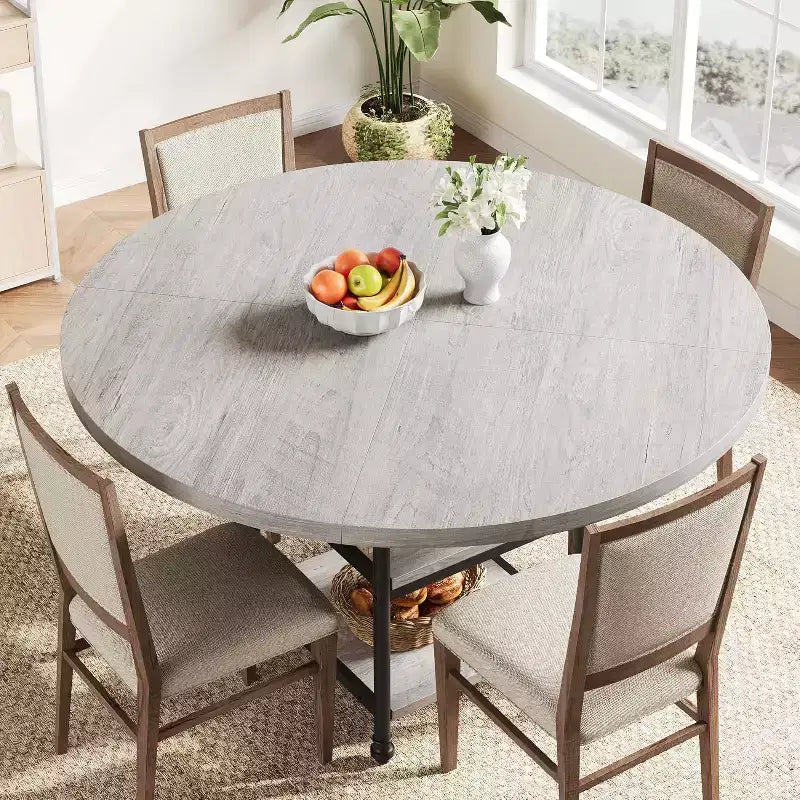 47-Inch Round Dining Table for 4-6 ,Wooden Round Kitchen Table