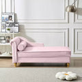 MAYEERTY Velvet Chaise Lounge Sofa with Gold Metal Legs Round Pillow for Living Room Pink
