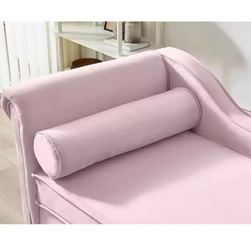 Canapé-méridienne en velours avec pieds en métal doré, coussin rond, pour salon, rose
