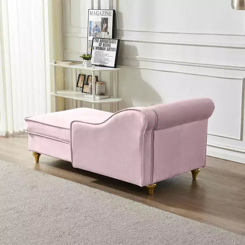Canapé-méridienne en velours avec pieds en métal doré, coussin rond, pour salon, rose