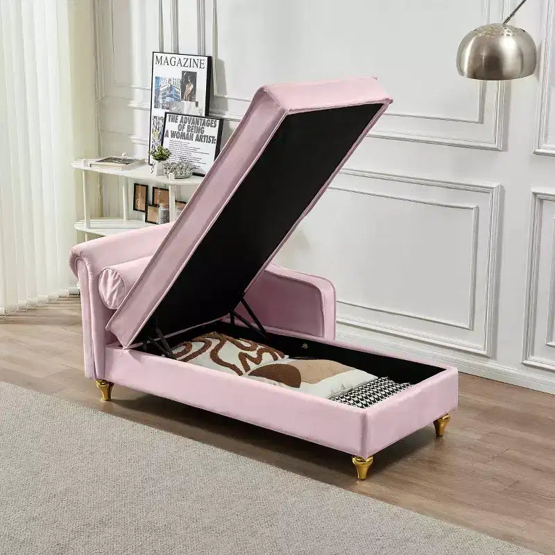 Canapé-méridienne en velours avec pieds en métal doré, coussin rond, pour salon, rose