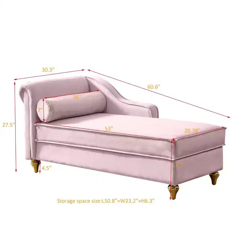 Canapé-méridienne en velours avec pieds en métal doré, coussin rond, pour salon, rose
