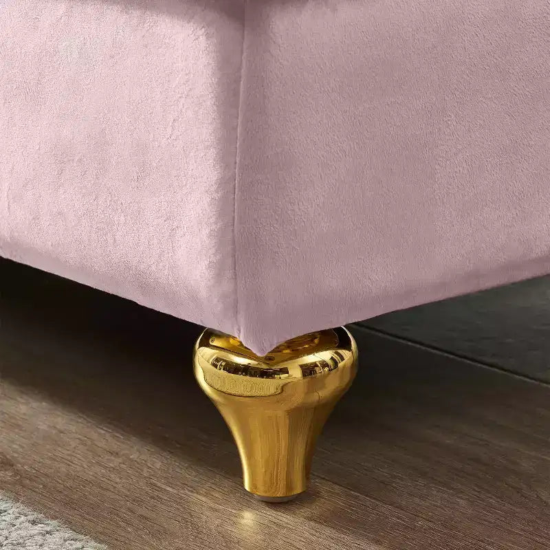 Canapé-méridienne en velours avec pieds en métal doré, coussin rond, pour salon, rose