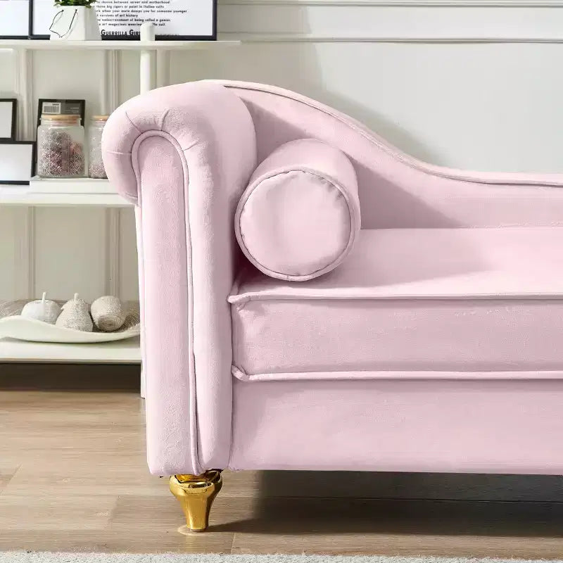 Canapé-méridienne en velours avec pieds en métal doré, coussin rond, pour salon, rose