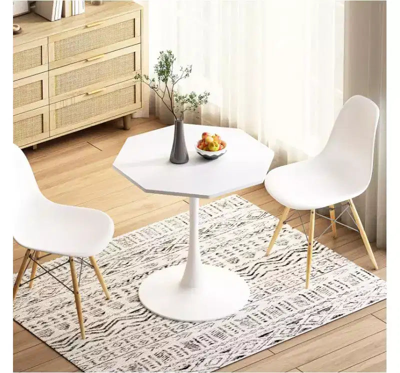 Table basse octogonale moderne, 80 cm, plateau imprimé en marbre noir, piétement en métal, pour salle à manger/cuisine/salon,
