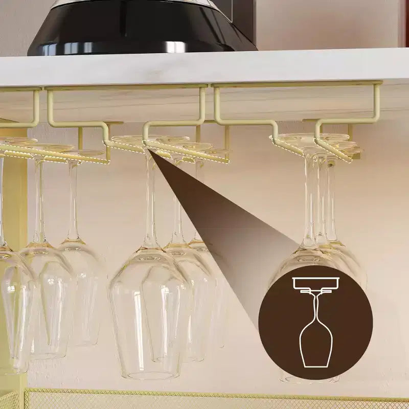 Buffet de bar à vin industriel doré avec rangement pour 12 bouteilles, support à verre amovible - Meuble d'appoint pour salon, cuisine et salle à manger