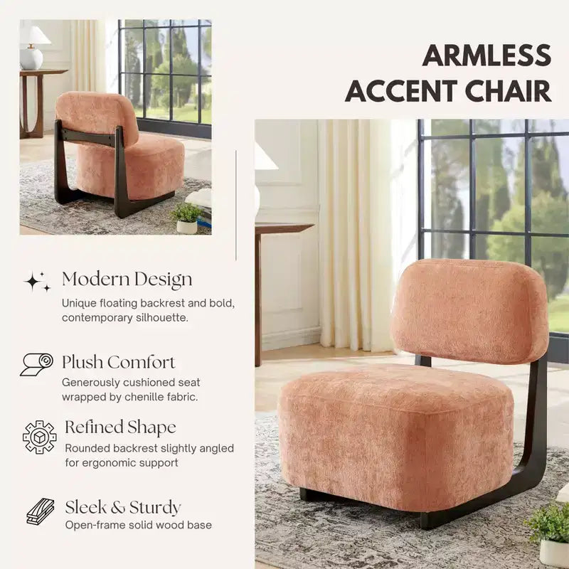 Fauteuils d'appoint modernes en bois d'acacia et chenille