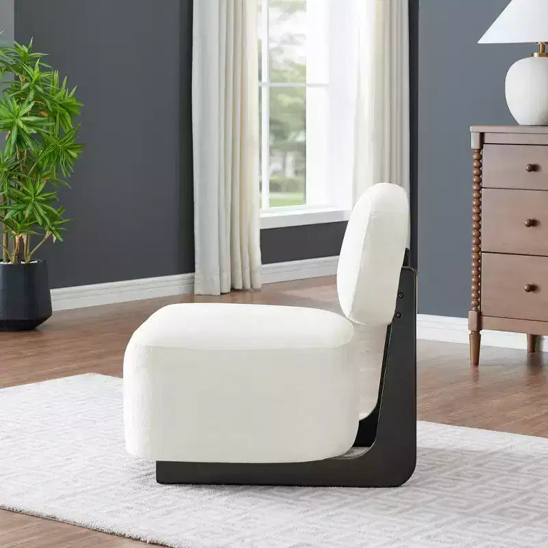 Fauteuils d'appoint modernes en bois d'acacia et chenille