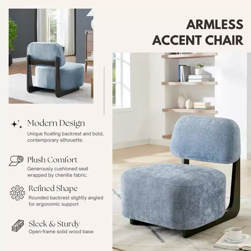 Fauteuils d'appoint modernes en bois d'acacia et chenille