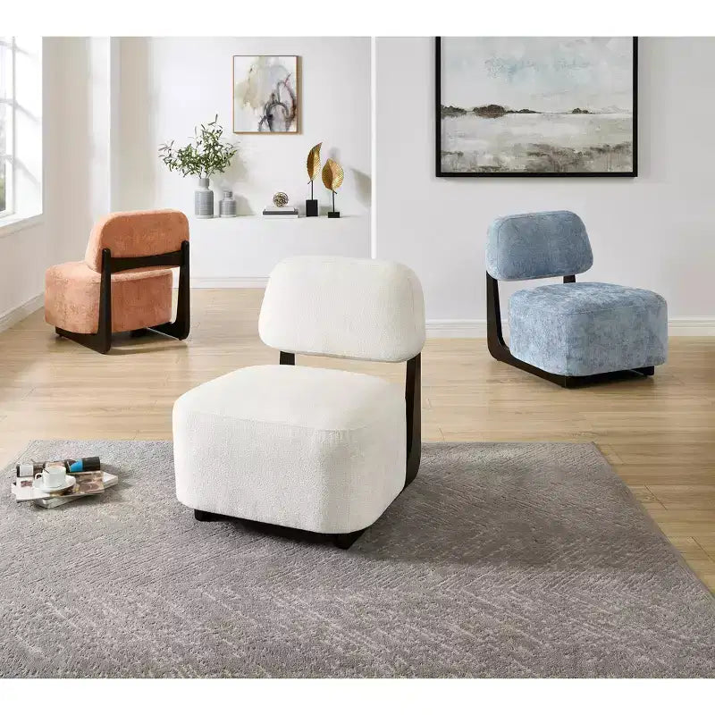 Fauteuils d'appoint modernes en bois d'acacia et chenille