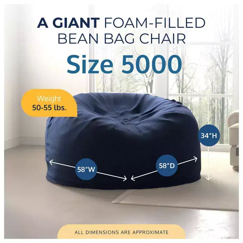Pouf en fourrure lavable avec remplissage en mousse, 5 pi, marine