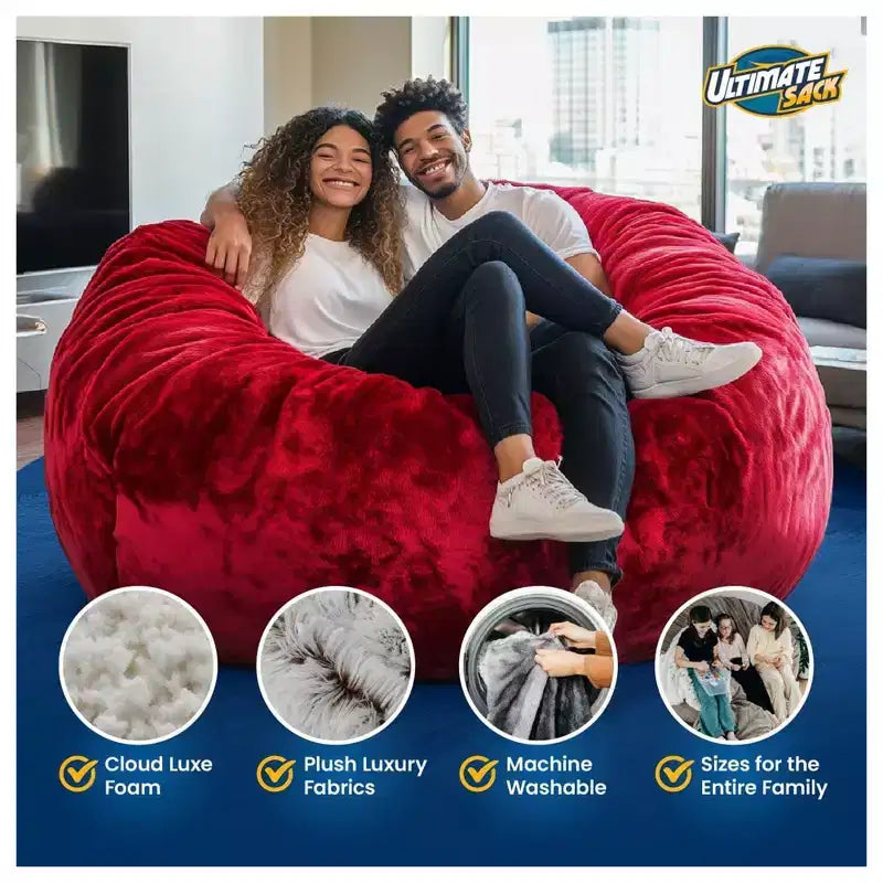 Pouf en fourrure lavable avec remplissage en mousse, 5 pi, marine