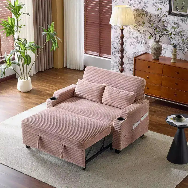 Canapé-lit convertible inclinable en velours côtelé rembourré avec coussins pour petits espaces