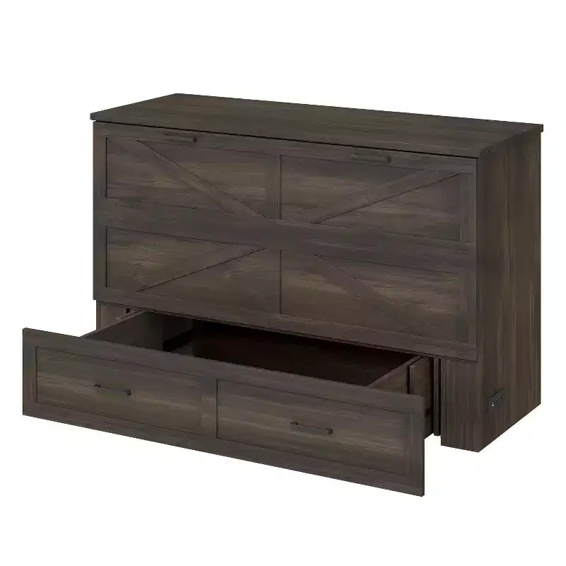 Lit escamotable Size Wood Murphy avec station de charge et tiroirs de rangement