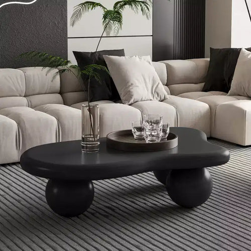 Table basse nuage de 40 pouces avec pieds sphériques, table basse centrale irrégulière et moderne pour salon, noire