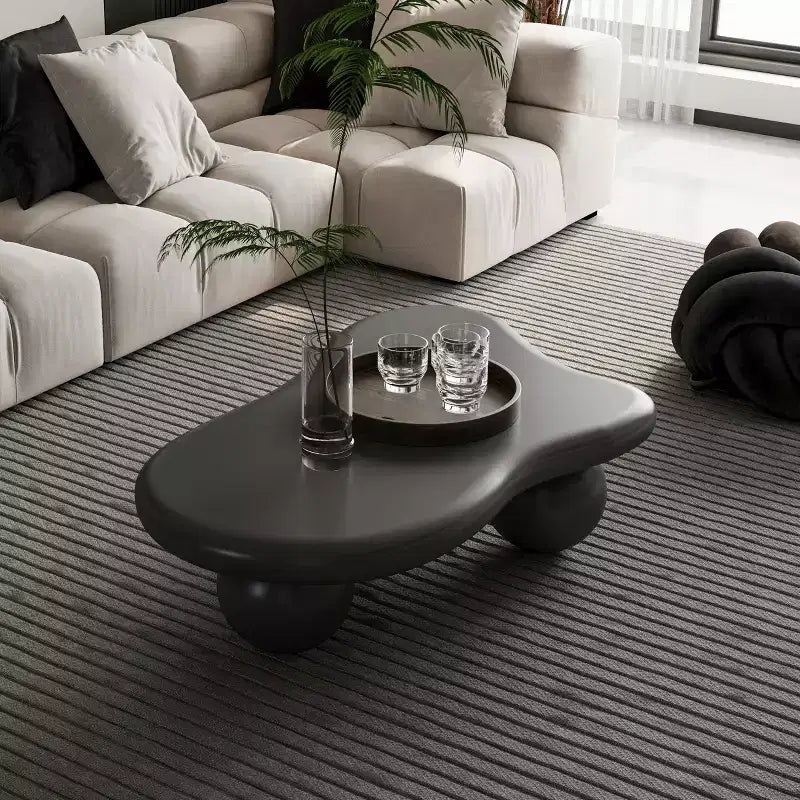 Table basse nuage de 40 pouces avec pieds sphériques, table basse centrale irrégulière et moderne pour salon, noire