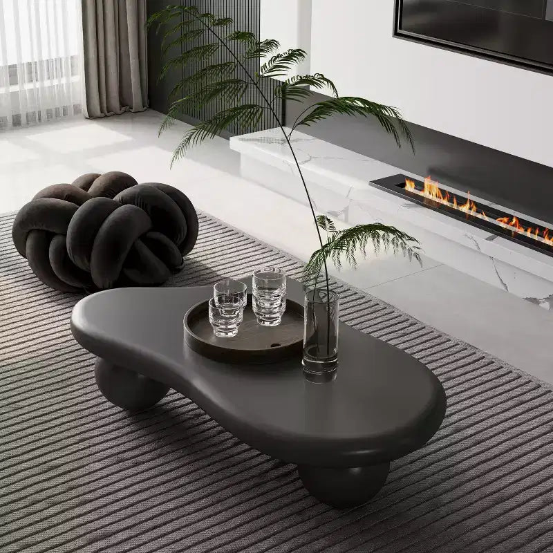 Table basse nuage de 40 pouces avec pieds sphériques, table basse centrale irrégulière et moderne pour salon, noire