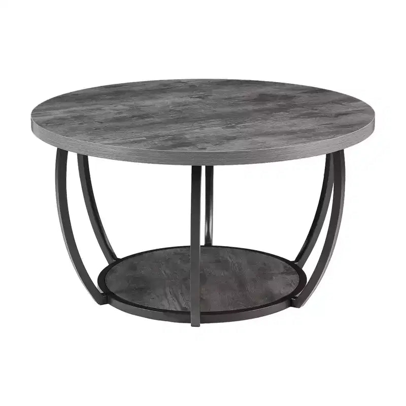 Fun little toys brand Coffee Table, Modern Round Coffee Table, 2 Tiers Wooden Circle Center Desk with Open Storage, Minimalist Sturdy Metal