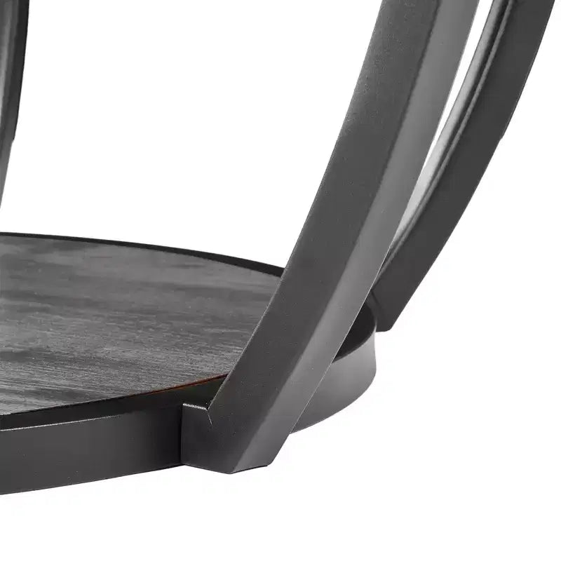 Table basse, Table basse ronde moderne, Table basse centrale circulaire en bois à 2 niveaux avec rangement ouvert, Métal robuste minimaliste