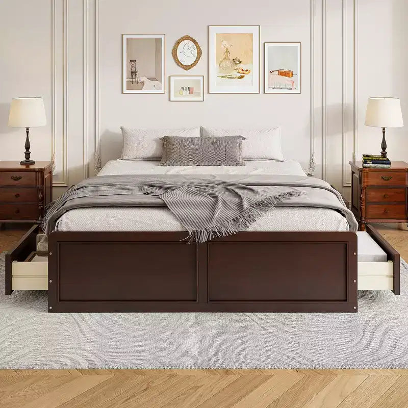 FAMYYT Queen Size Wood Platform Bed with 6 Drawers, No Box Spring Required, Easy Assembly, Espresso