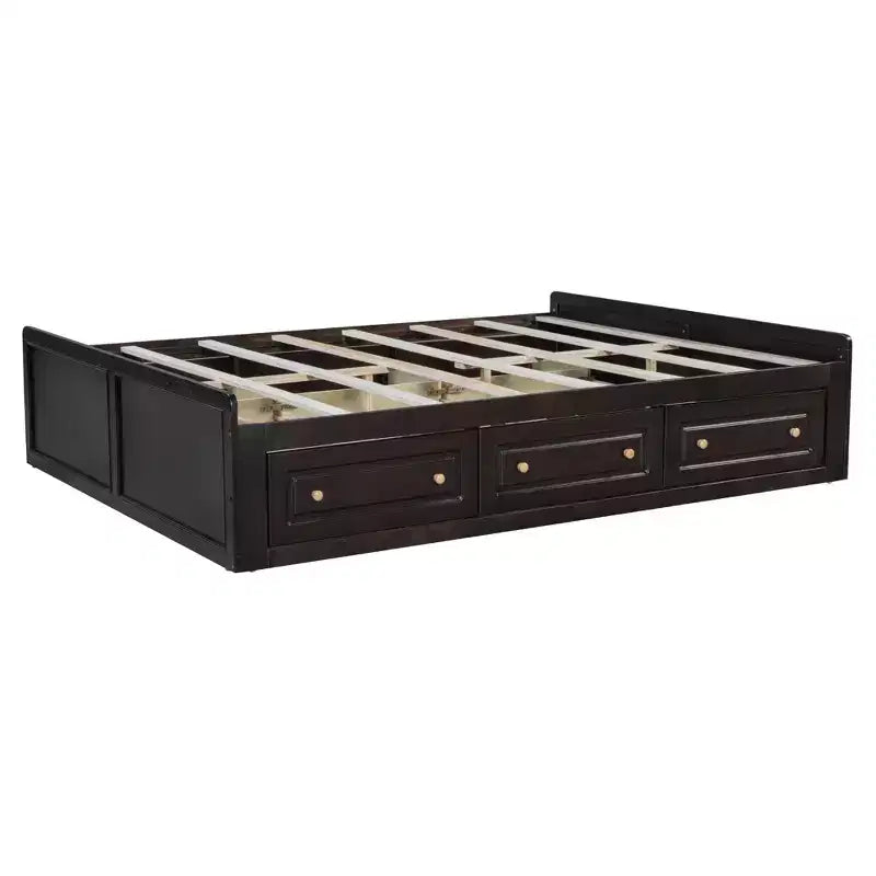 Lit plateforme en bois avec 6 tiroirs, pas de sommier tapissier requis, montage facile, couleur expresso