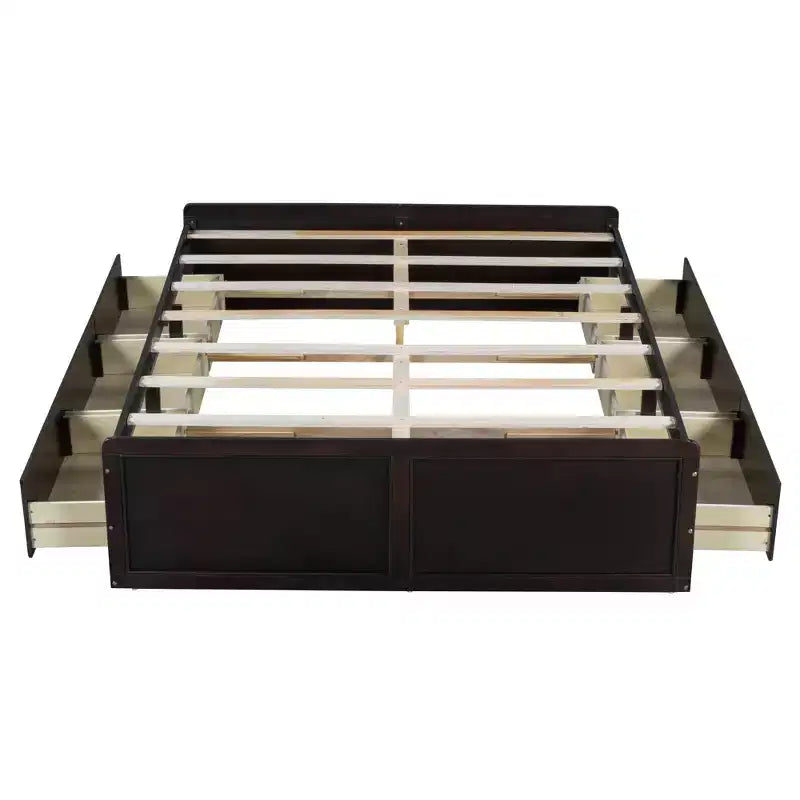 Lit plateforme en bois avec 6 tiroirs, pas de sommier tapissier requis, montage facile, couleur expresso