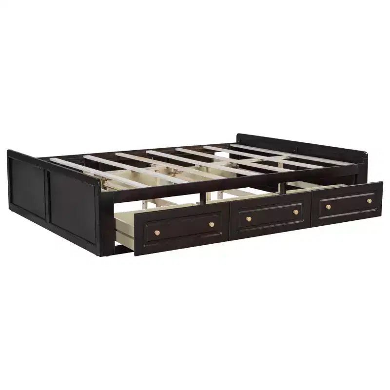 Lit plateforme en bois avec 6 tiroirs, pas de sommier tapissier requis, montage facile, couleur expresso