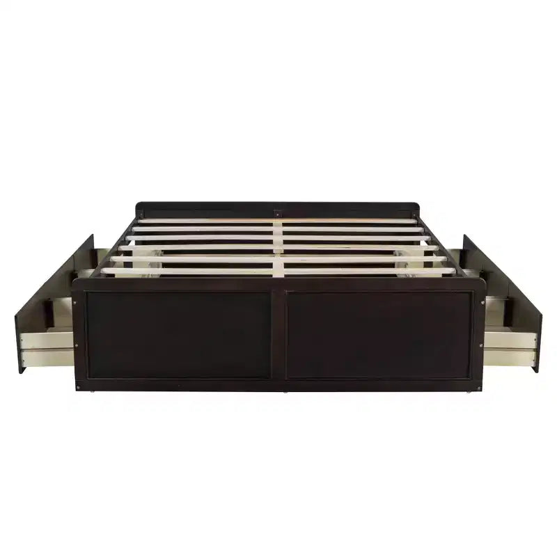 Lit plateforme en bois avec 6 tiroirs, pas de sommier tapissier requis, montage facile, couleur expresso