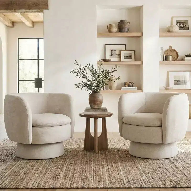 Set of 2 Modern Swivel Barrel Chair with Upholstered Fabric, 360 Rotating Accent Lounge Chair for Living Room, Bedroom-Panipeachy