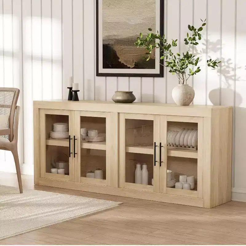 Hallway Sideboard Buffet Cabinet,Liquor Coffee Bar Console Table,Kitchen Storage Sideboard w/ 4 Glass Door,Storage Credenza,Buffet Table