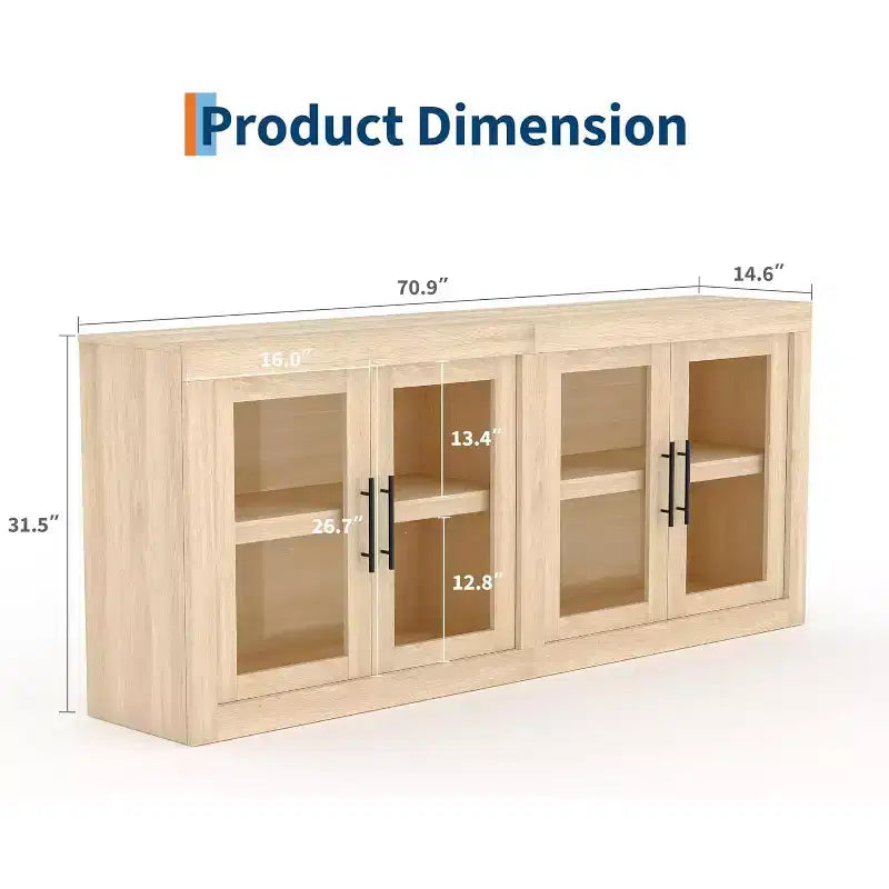 Buffet de couloir, meuble de bar à café, table console de cuisine avec 4 portes vitrées, crédence de rangement, table de buffet