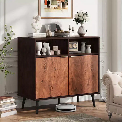 31,5 Meuble de Rangement Noyer et Loupe - Buffet d'Appoint Compact pour Salle à Manger, Salon ou Entrée