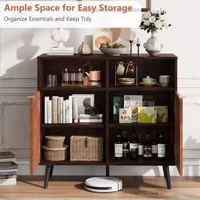 31,5 Meuble de Rangement Noyer et Loupe - Buffet d'Appoint Compact pour Salle à Manger, Salon ou Entrée