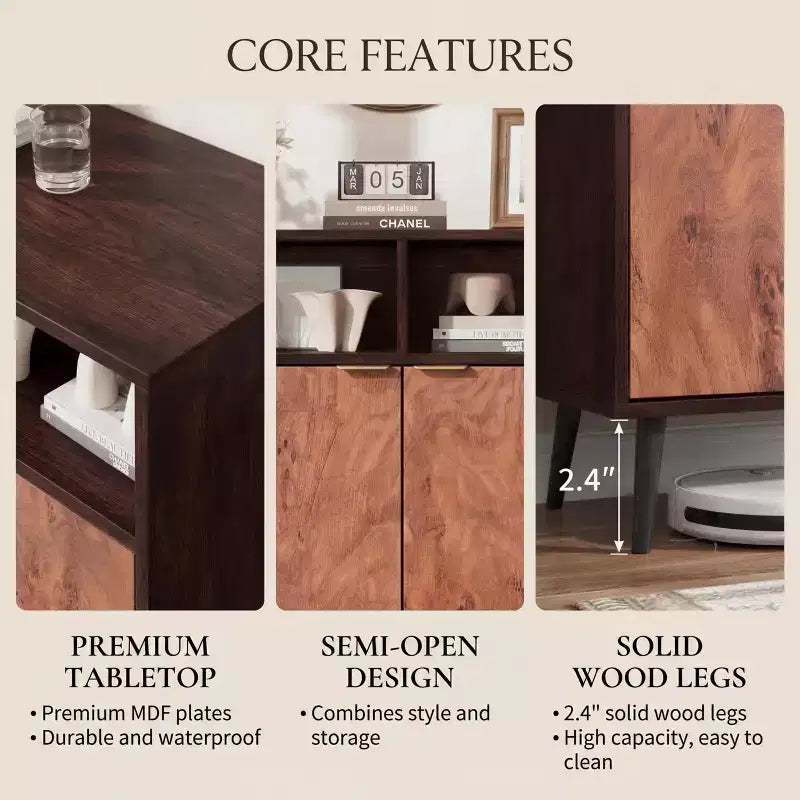 31,5 Meuble de Rangement Noyer et Loupe - Buffet d'Appoint Compact pour Salle à Manger, Salon ou Entrée