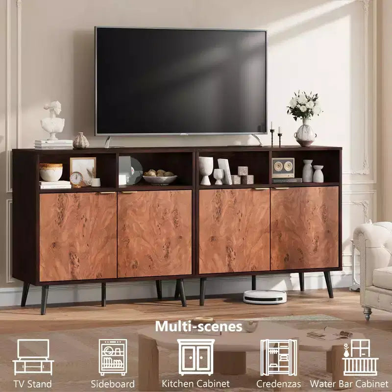 31,5 Meuble de Rangement Noyer et Loupe - Buffet d'Appoint Compact pour Salle à Manger, Salon ou Entrée
