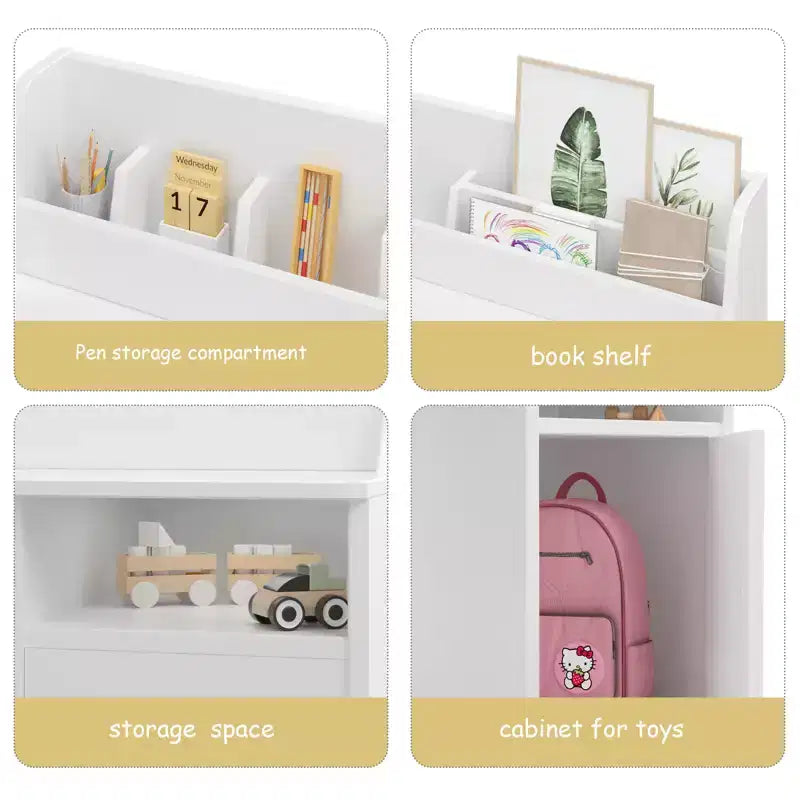 Bureau et chaise pour enfants en bois avec étagère de rangement, poste de travail et d'étude avec armoire et bibliothèque pour chambre ou salle de jeux