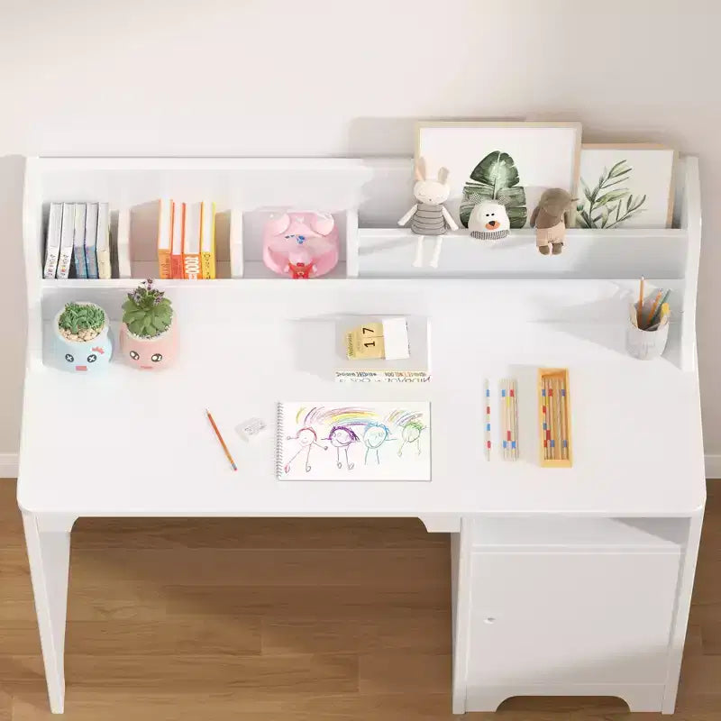 Bureau et chaise pour enfants en bois avec étagère de rangement, poste de travail et d'étude avec armoire et bibliothèque pour chambre ou salle de jeux