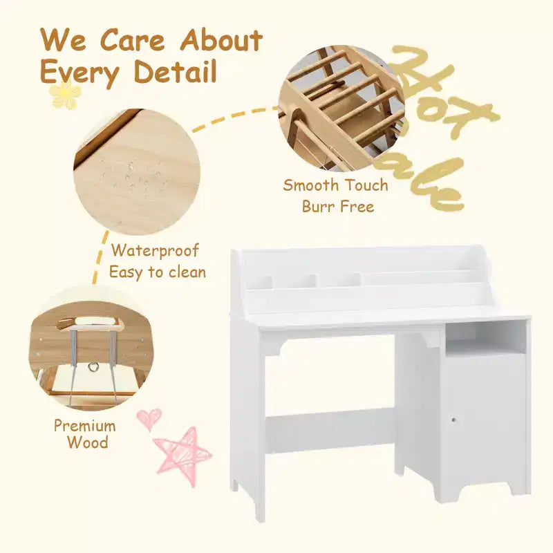 Bureau et chaise pour enfants en bois avec étagère de rangement, poste de travail et d'étude avec armoire et bibliothèque pour chambre ou salle de jeux