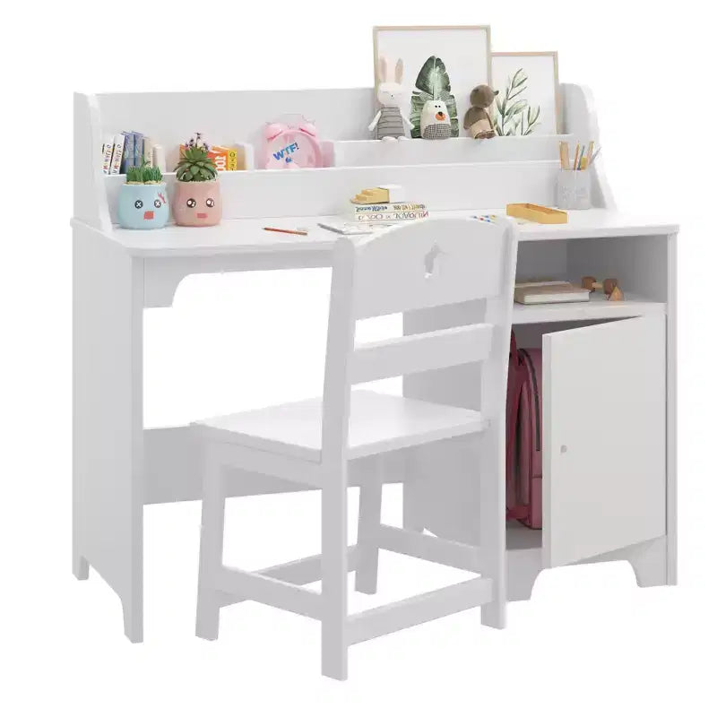 Bureau et chaise pour enfants en bois avec étagère de rangement, poste de travail et d'étude avec armoire et bibliothèque pour chambre ou salle de jeux