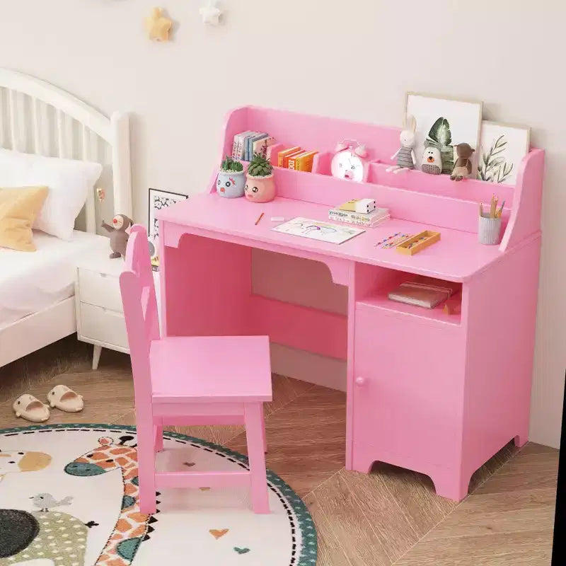 Bureau et chaise pour enfants en bois avec étagère de rangement, poste de travail et d'étude avec armoire et bibliothèque pour chambre ou salle de jeux