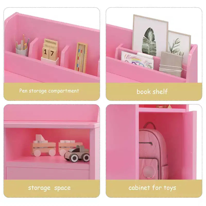 Bureau et chaise pour enfants en bois avec étagère de rangement, poste de travail et d'étude avec armoire et bibliothèque pour chambre ou salle de jeux
