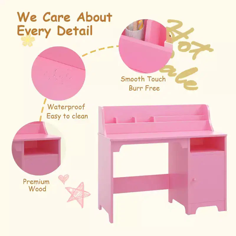 Bureau et chaise pour enfants en bois avec étagère de rangement, poste de travail et d'étude avec armoire et bibliothèque pour chambre ou salle de jeux